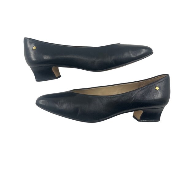 Etienne Aigner Vintage Leather block Heels Black Women's size 7.5 W wide Madrid - Picture 1 of 6